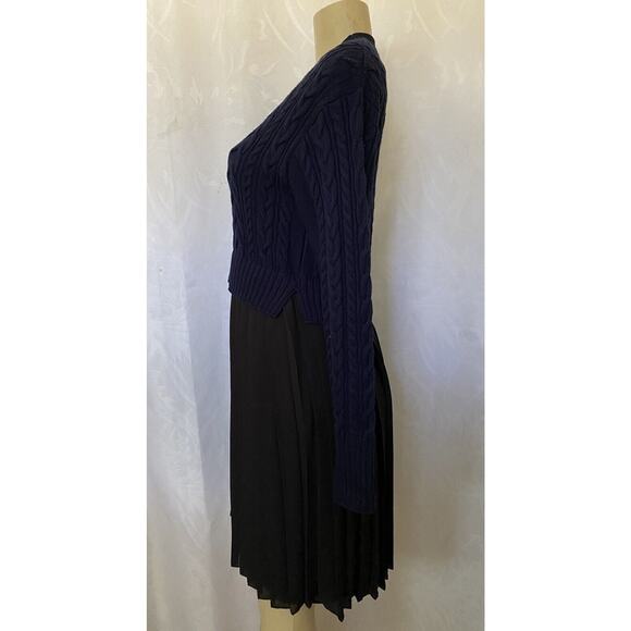 KENZO Dress Blue Black Cable Knit Wool Layered Mixed Media Pleated Crepe… - Picture 3 of 6